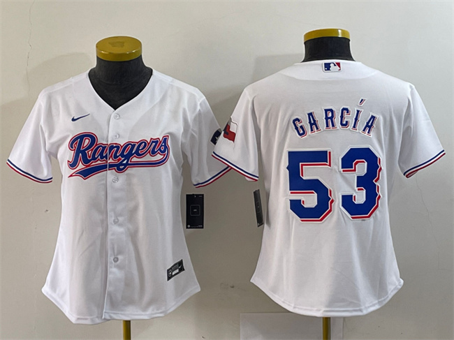 Women's Texas Rangers #53 Adolis García White With Patch Stitched Baseball Jersey(Run Small)